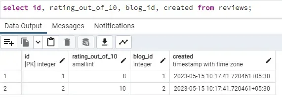 selected columns fetch from table reviews