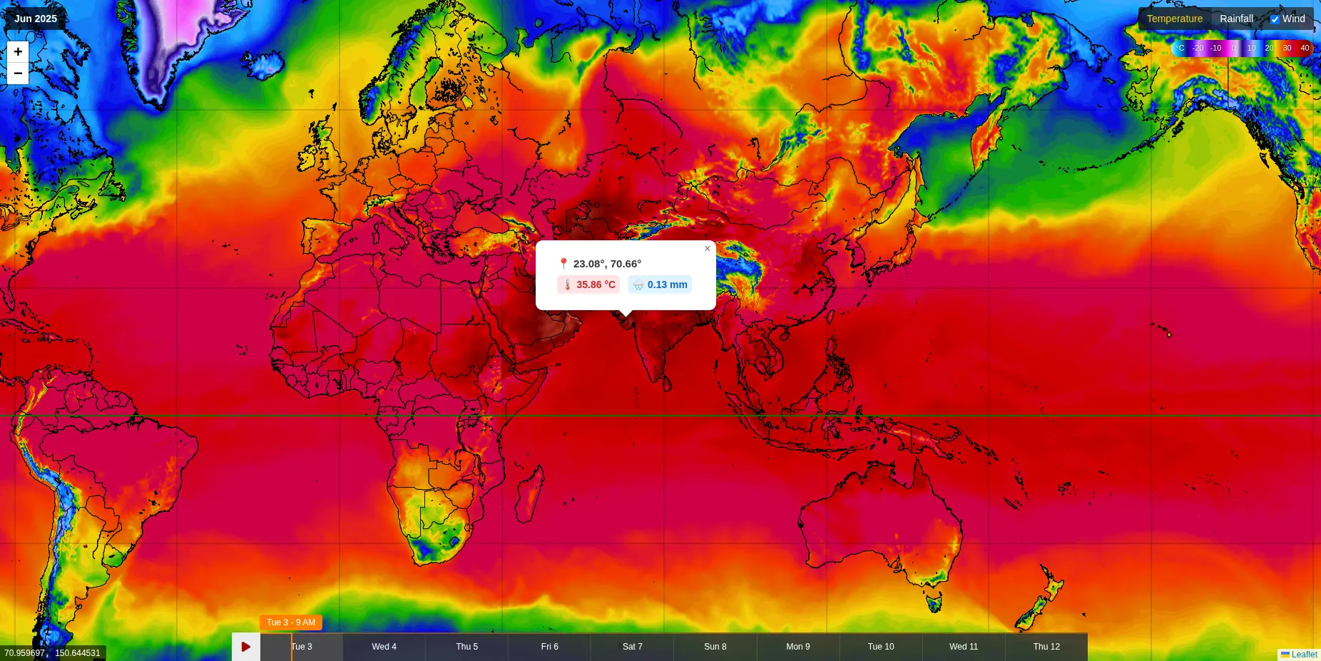 Weather information on specific regions as popups
