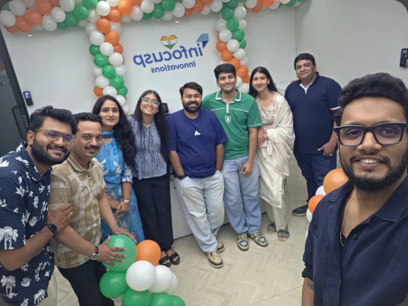 Team selfie at an Infocusp anniversary celebration