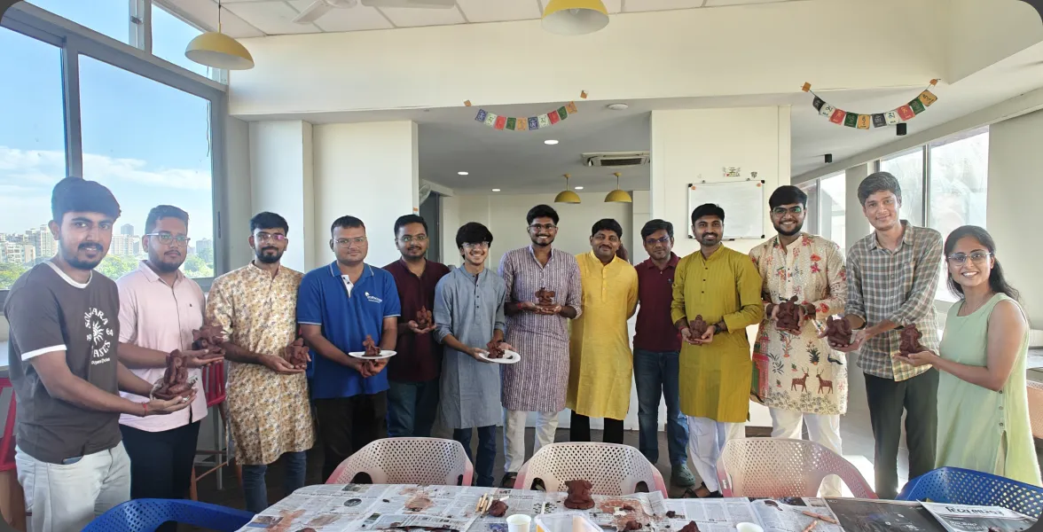 Team in festive wear at the office